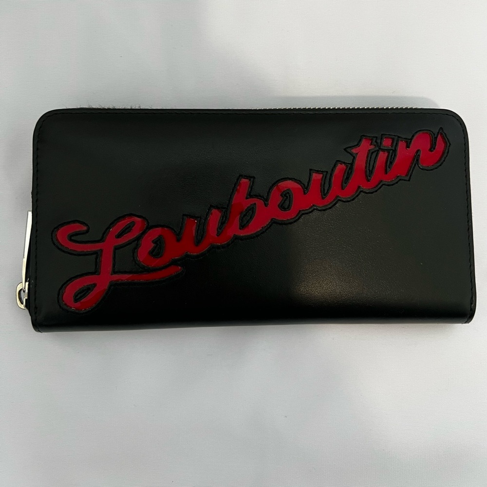 Louboutin PANETTONE Wallet Logo Calf leather. Red and black